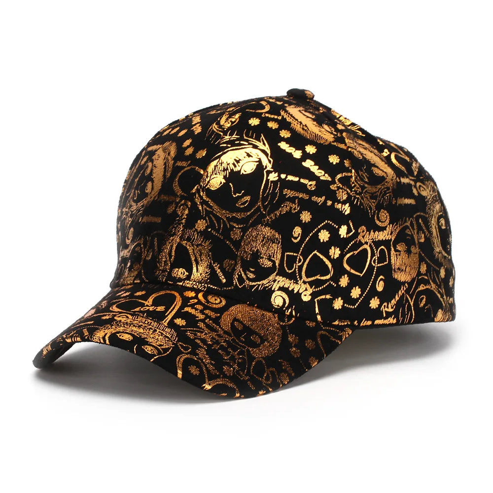 Metallic Gold Graffiti Pattern Baseball Cap