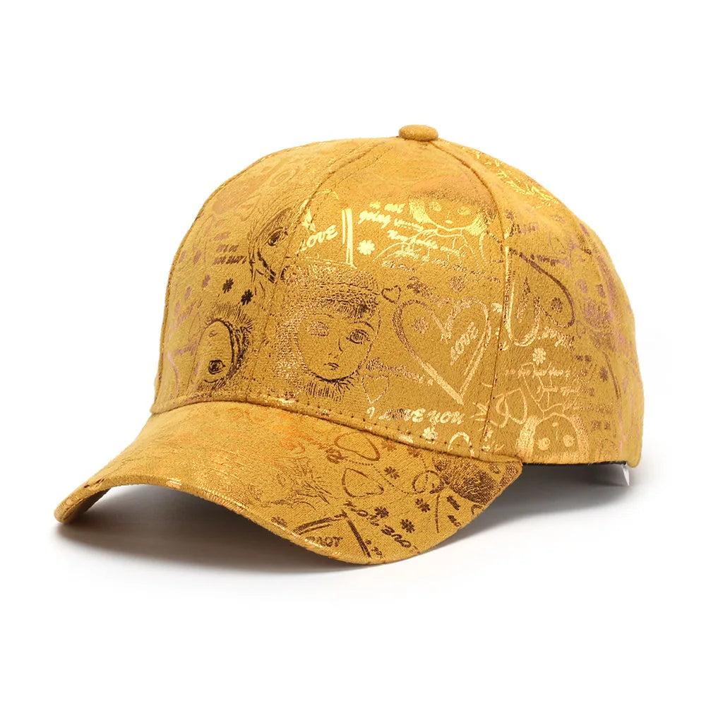 Metallic Gold Graffiti Pattern Baseball Cap