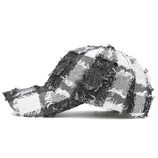 Streetwear Frayed Plaid Cap