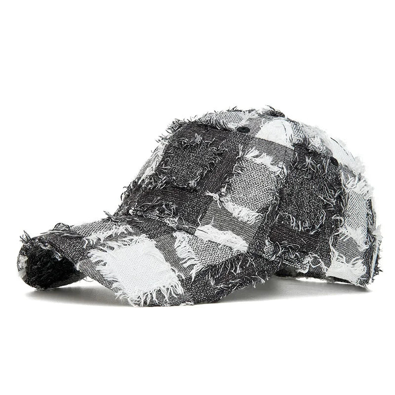 Streetwear Frayed Plaid Cap