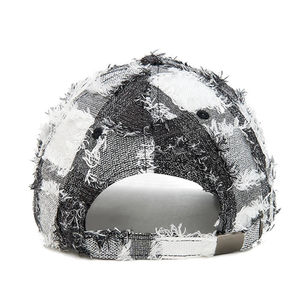Streetwear Frayed Plaid Cap