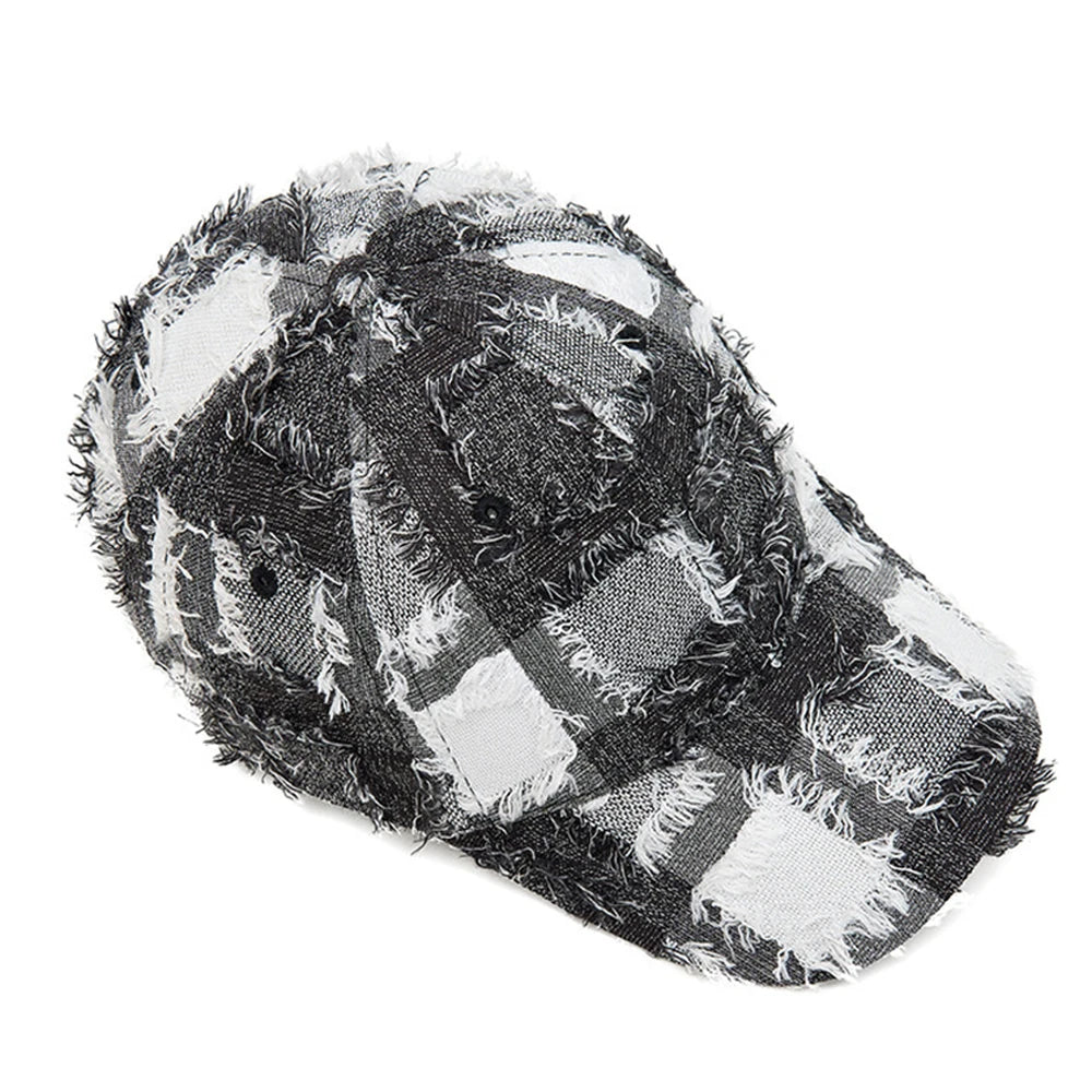 Streetwear Frayed Plaid Cap