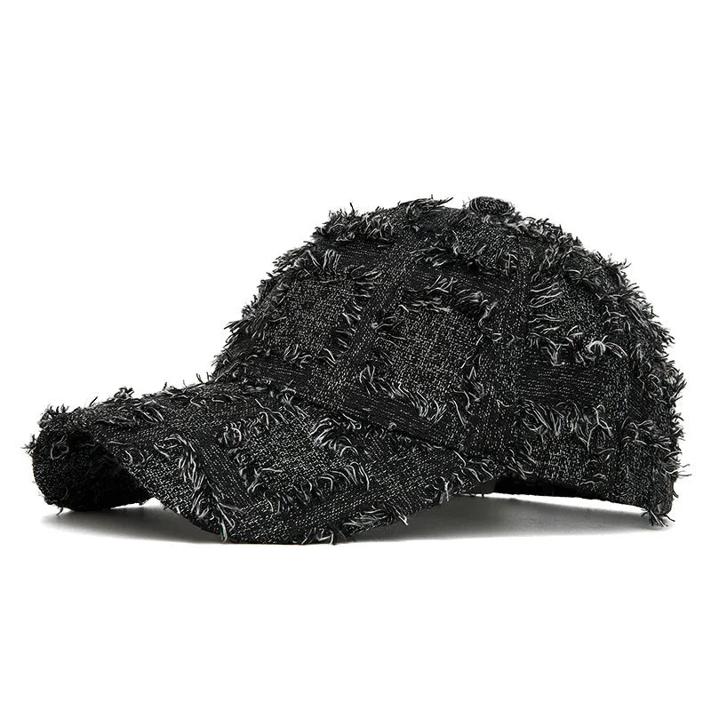 Streetwear Frayed Plaid Cap