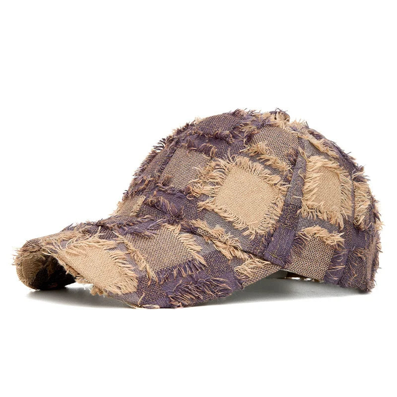 Streetwear Frayed Plaid Cap