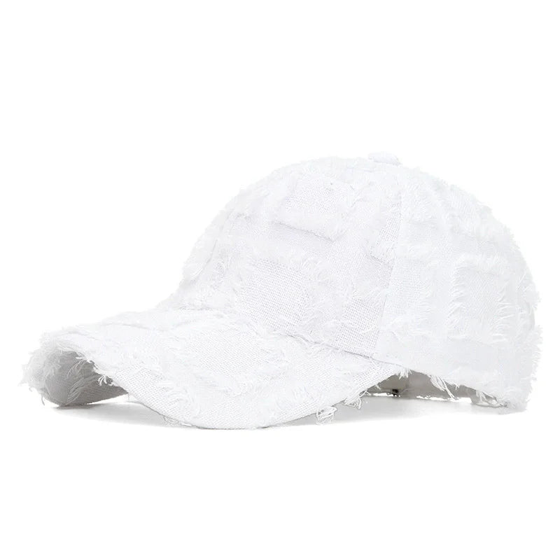 Streetwear Frayed Plaid Cap