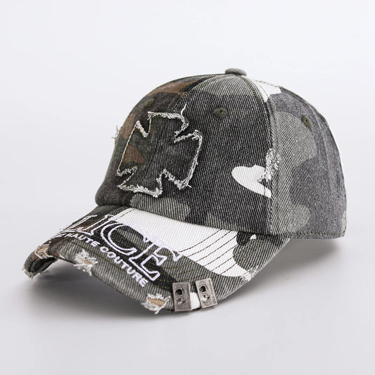Distressed Patchwork Camouflage Baseball